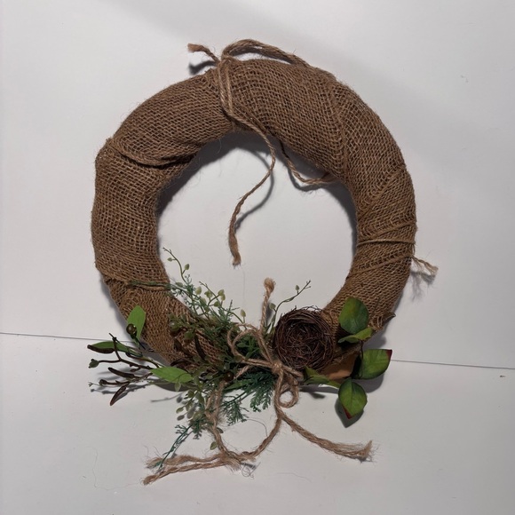 Rustic Burlap Spring Wreath with Bird nest and Leaves - Picture 2 of 3
